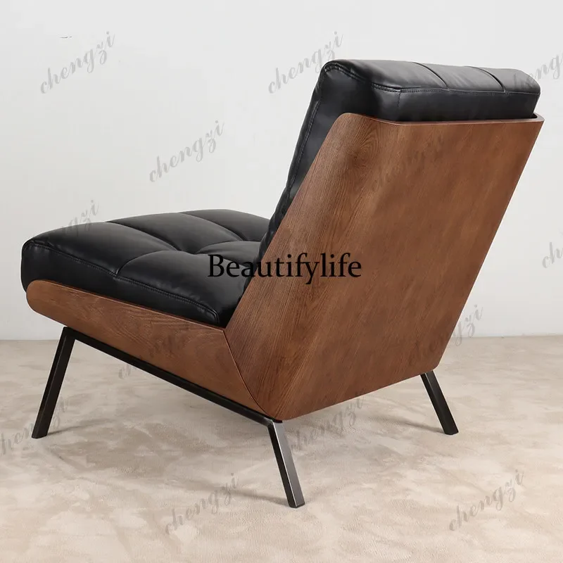 D136 Nordic modern sofa chair single leisure chair fabric walnut pattern designer reception small apartment