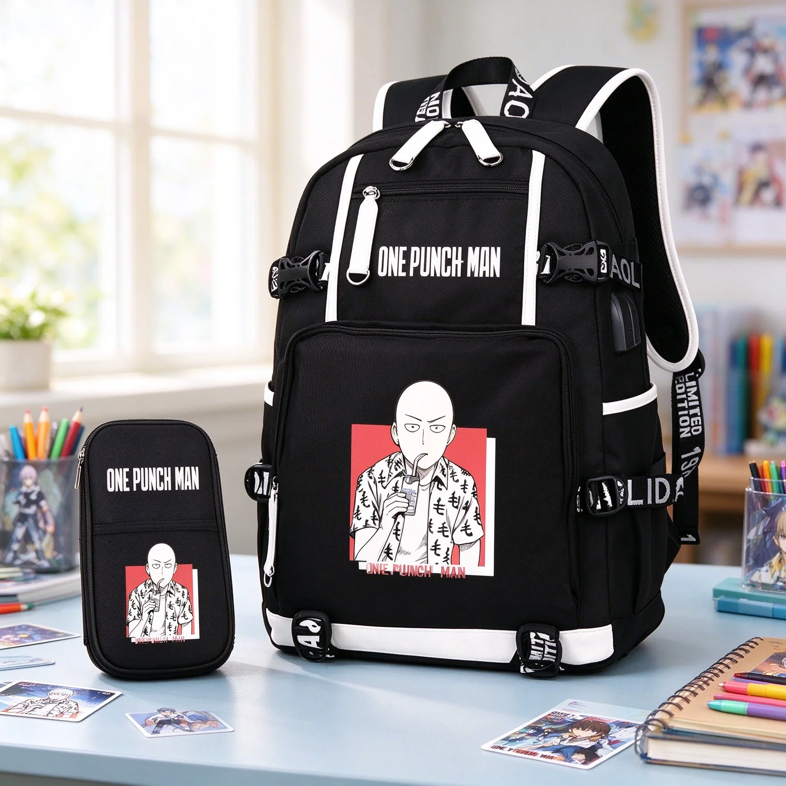 ONE PUNCH-MAN Anime Men Backpack Gift Pen Bag Oxford School Bags USB Charging Laptop Backpack Women Travel Bagpack Girls Bookbag