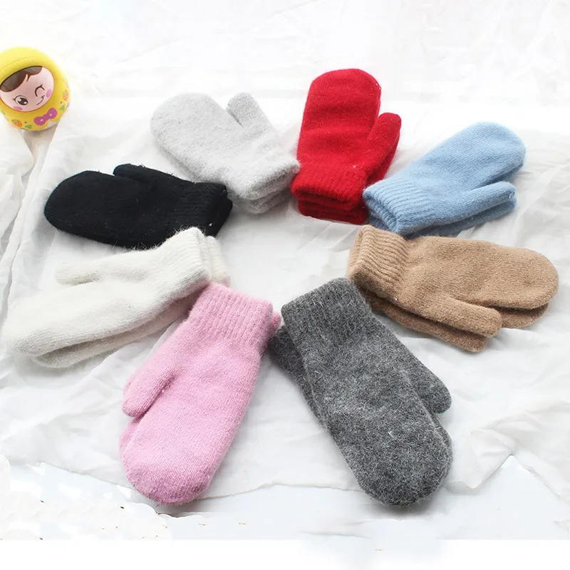 Gants en peluche pour femmes, 1 paire, pour garder au chaud en hiver, élastiques, doux, doigts complets, mitaines Imitation fourrure de lapin, gants