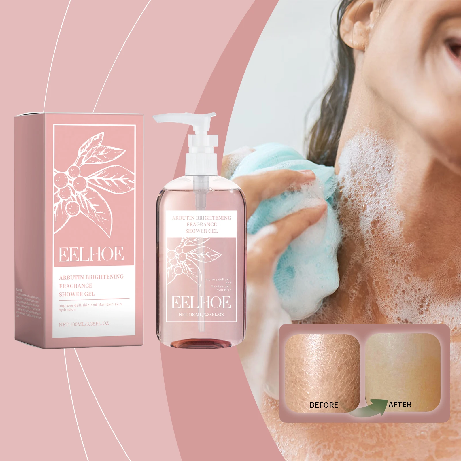 Gel mandi Arbutin memiliki wewangian segar dan lembut yang membersihkan keratin kulit dan menutrisi untuk perawatan kulit