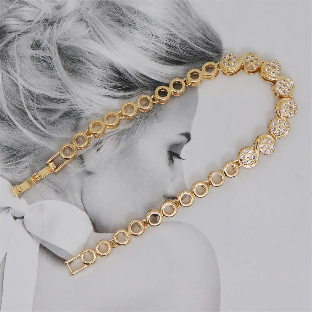 ZHONGVI Gold Color Geometric Circle Bracelet For Women Micro Pave CZ Zircon Chain Bracelet Jewelry Gifts