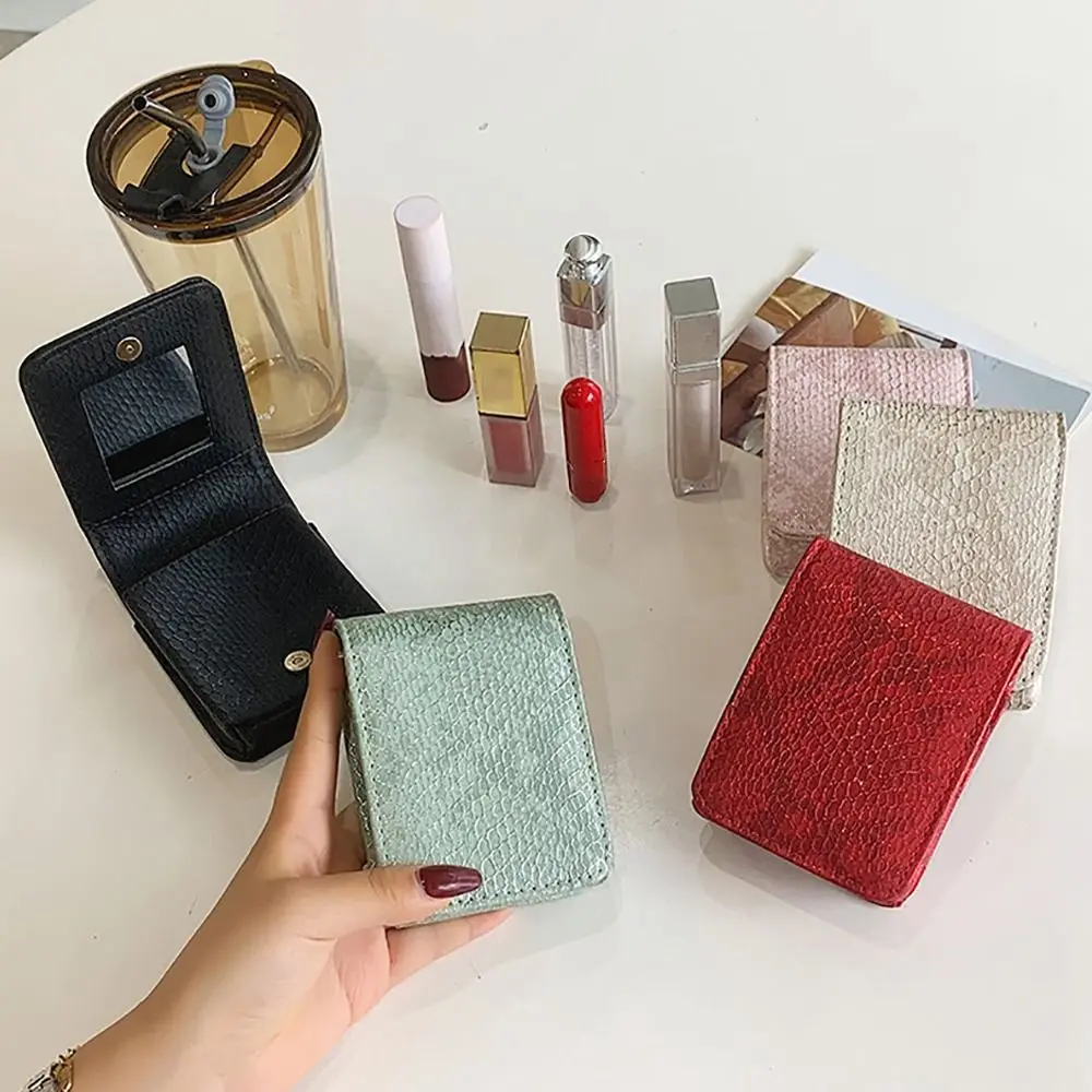 Durable PU Leather Lipstick Bag With Mirror Mini Lipstick Pouch Snap Button Lipstick Protective Cover