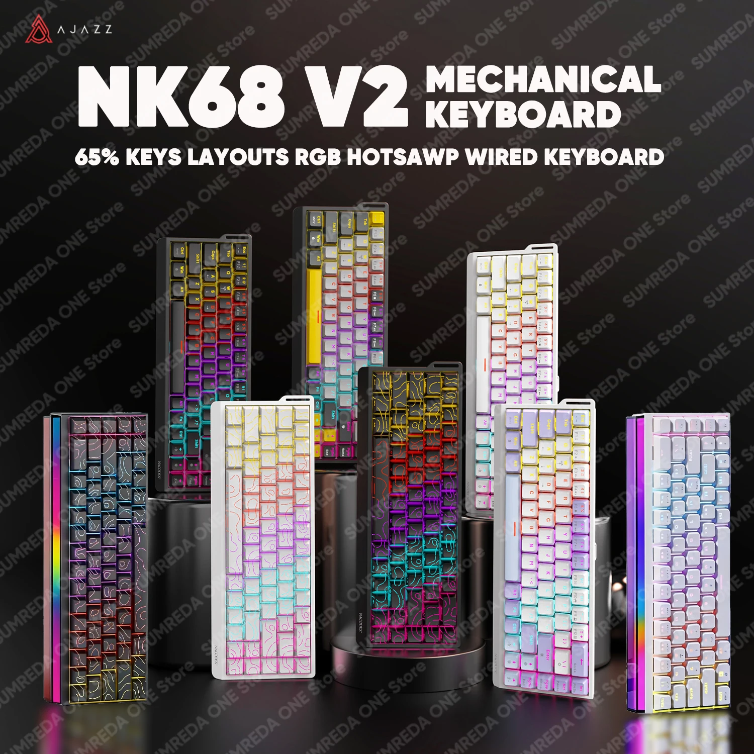 Ajazz NK68 V2 NK68 Mini Wired Gaming Mechanical Keyboard 60% Keys Layouts RGB Hotswap Gamers Keyboard For PC Computer Games