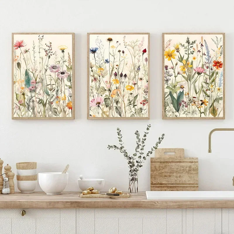 2026 Modern Wild Flowers Leaves Botanical Nature Posters Watercolor Canvas Painting Living Room Bedroom Wall Art Pictures Home D