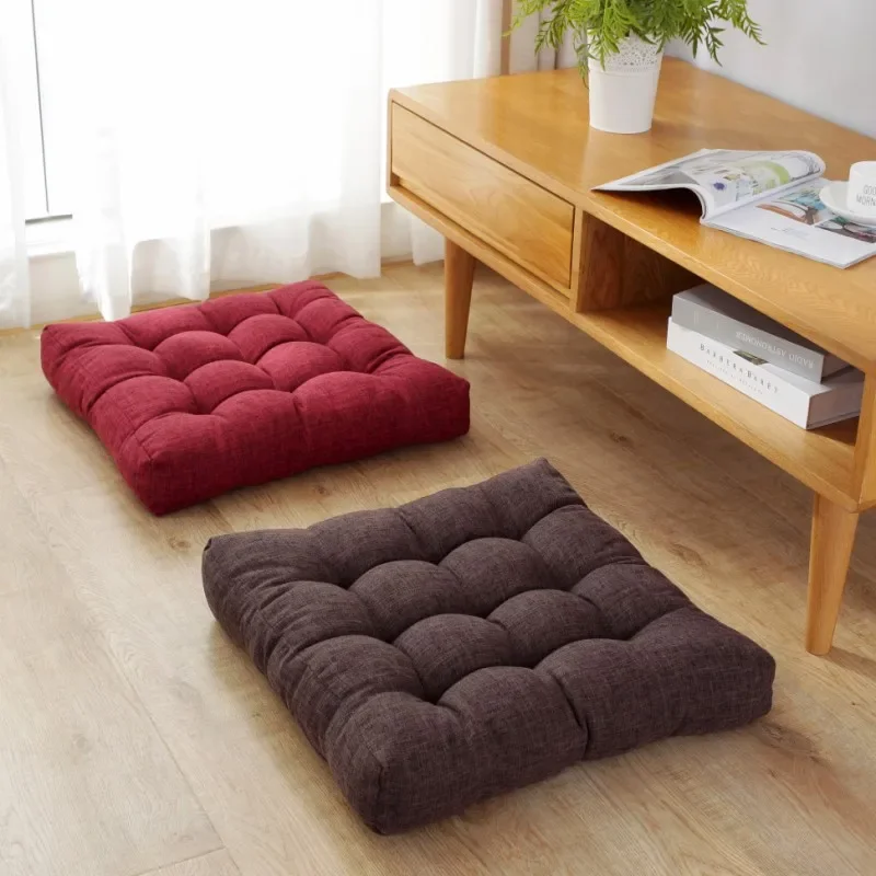 Inyahome Meditation Floor Pillow Square Large Pillows Seating for Adults Tufted Cushions for Outdoor Yoga Tatami Fireplace Brown