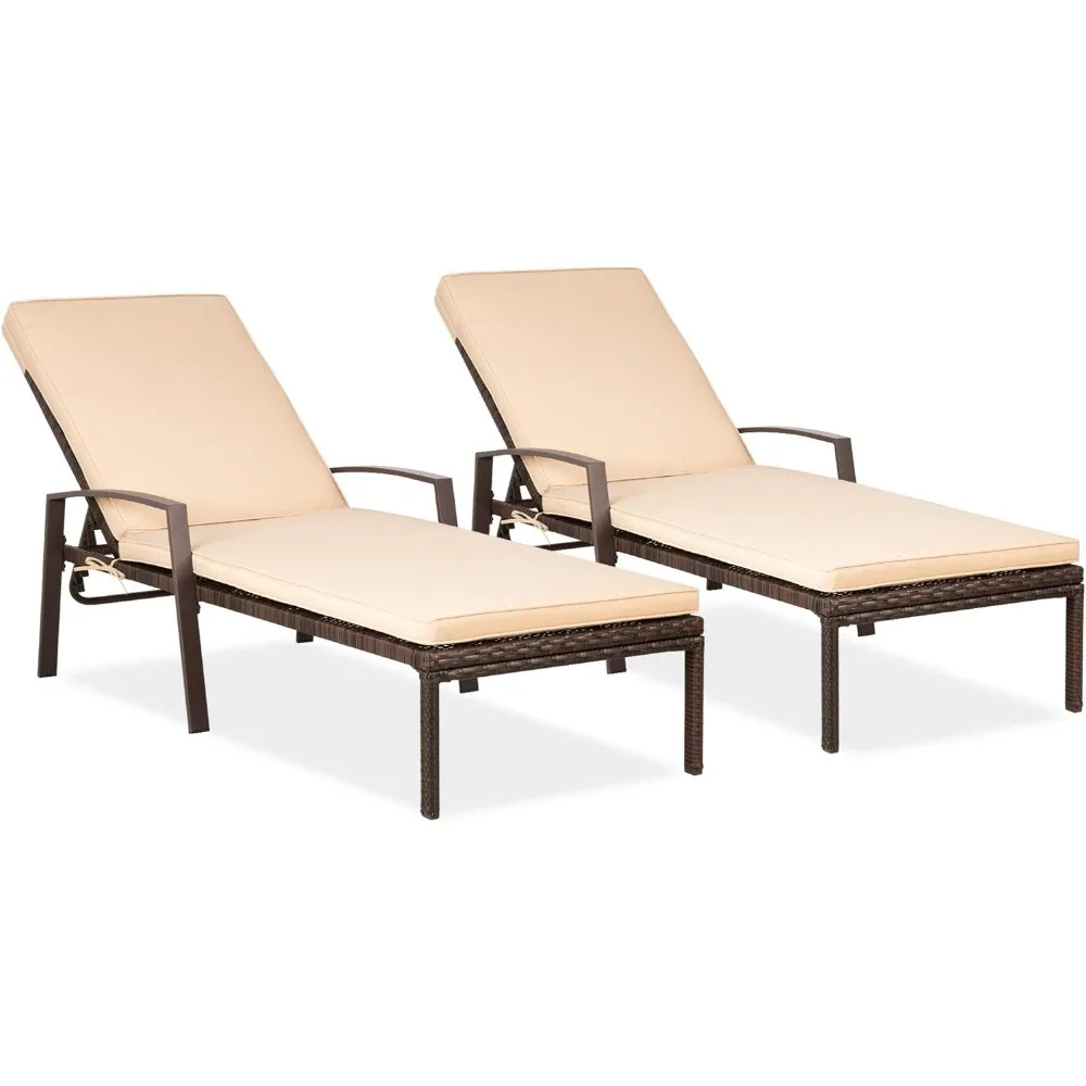 8512 Pieces, Chaise Thickened Cushion, PE Rattan Steel Frame Pool Lounge Chair Set for Patio Backyard Porch Garden Poolside