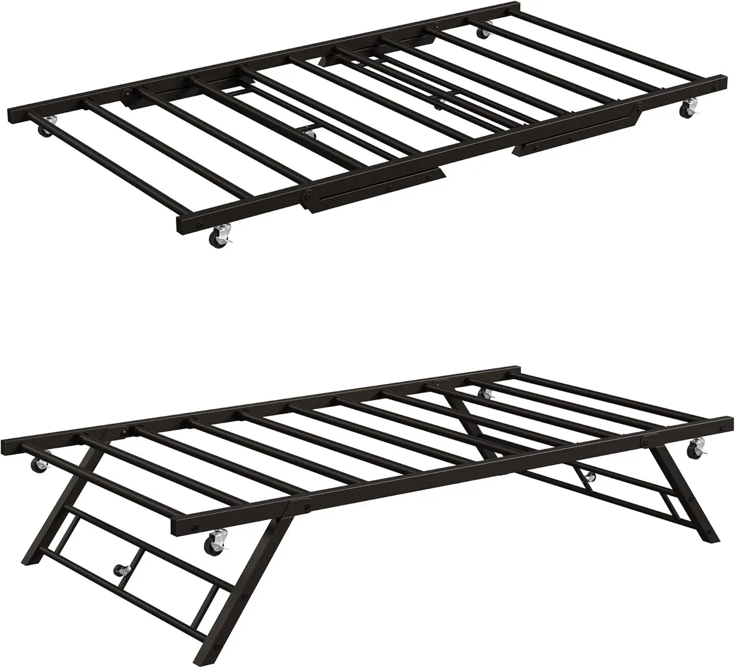 Twin Pop Up Trundle Bed Frame, Trundle Day Bed with Lockable Casters