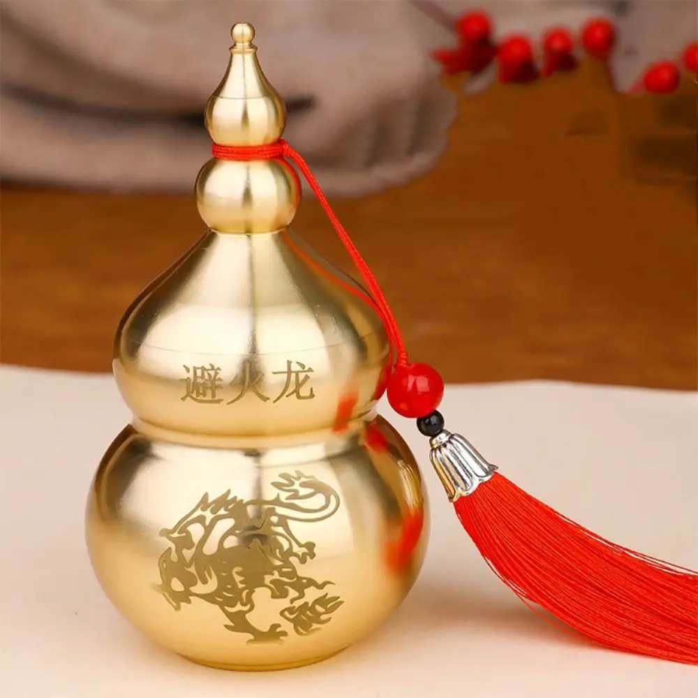 Handicraft Fire-avoiding Dragon Gourd Brass Top Open Cover Copper Gourd Ancient Craft Chinese Style Gourd Ornament Bookshelf
