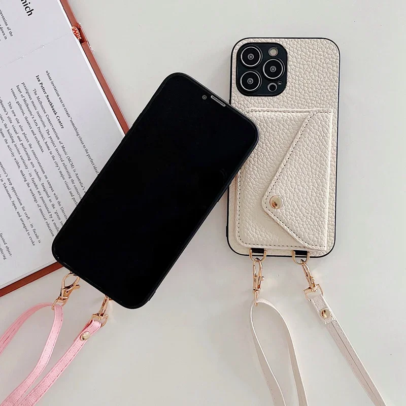 Crossbody Strap Leather Phone Case for IPhone 12 Mini 16E 17 Air 16 15 Plus 17 14 13 11 Pro Max Wallet with Card Holder Cover