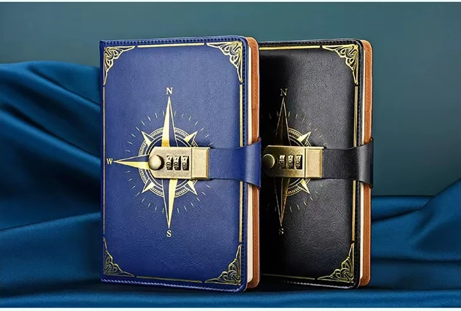 Retro Passwort Buch A5 Mit Schloss Tagebuch Notebook Kreative Reisenden Kompass Hand Ledger Student Notizblock Schreibwaren Geheimlich Hinweis – Detail 12