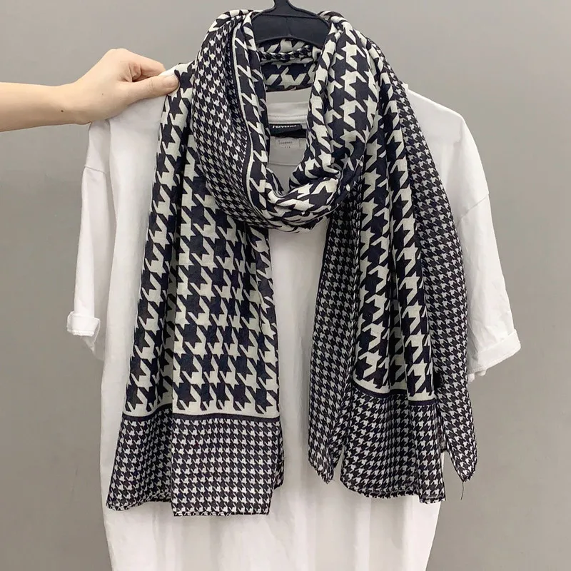1 pcs 90x180Korean version of cotton and linen women's scarf long thousand bird check silk scarf warm outside with a scarf shawl