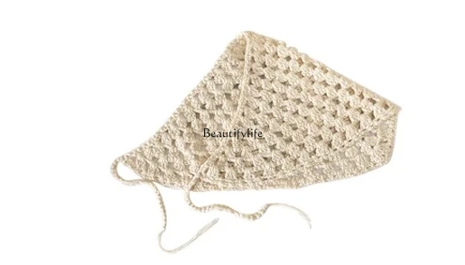 

Hollow Knit Kerchief Baotou Triangular Binder Retro Seaside French Fashion