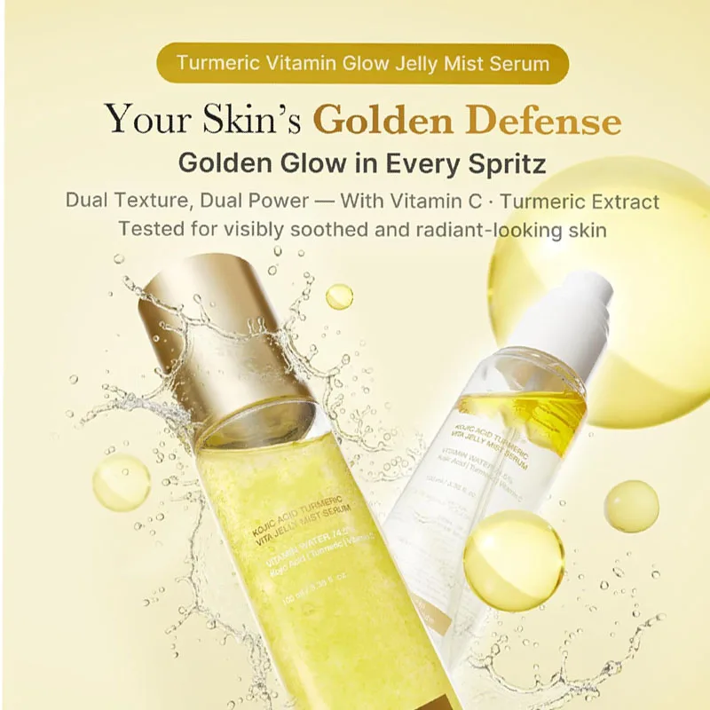 Kojic Acid Turmeric Jelly Mist Serum Daily Facial Spray With Vitamin C Panthenol For Hydrating Calming Care Lightweight