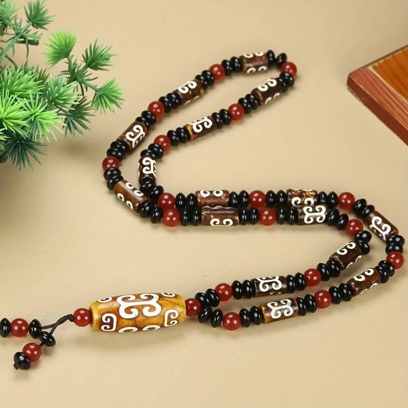 

Тибетский натуральный агат, ожерелье из бисера Дзи, мужская и женская мода, универсальные ювелирные изделия