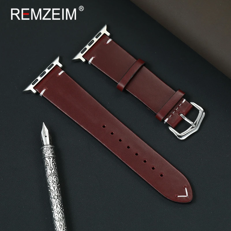 

Men Business Watchband Belt for Apple Watch 38/40/41/42/44/45/46/49mm for Iwatch 1-10 SE Ultra 2 Oil Wax Skin Leather Watchbands