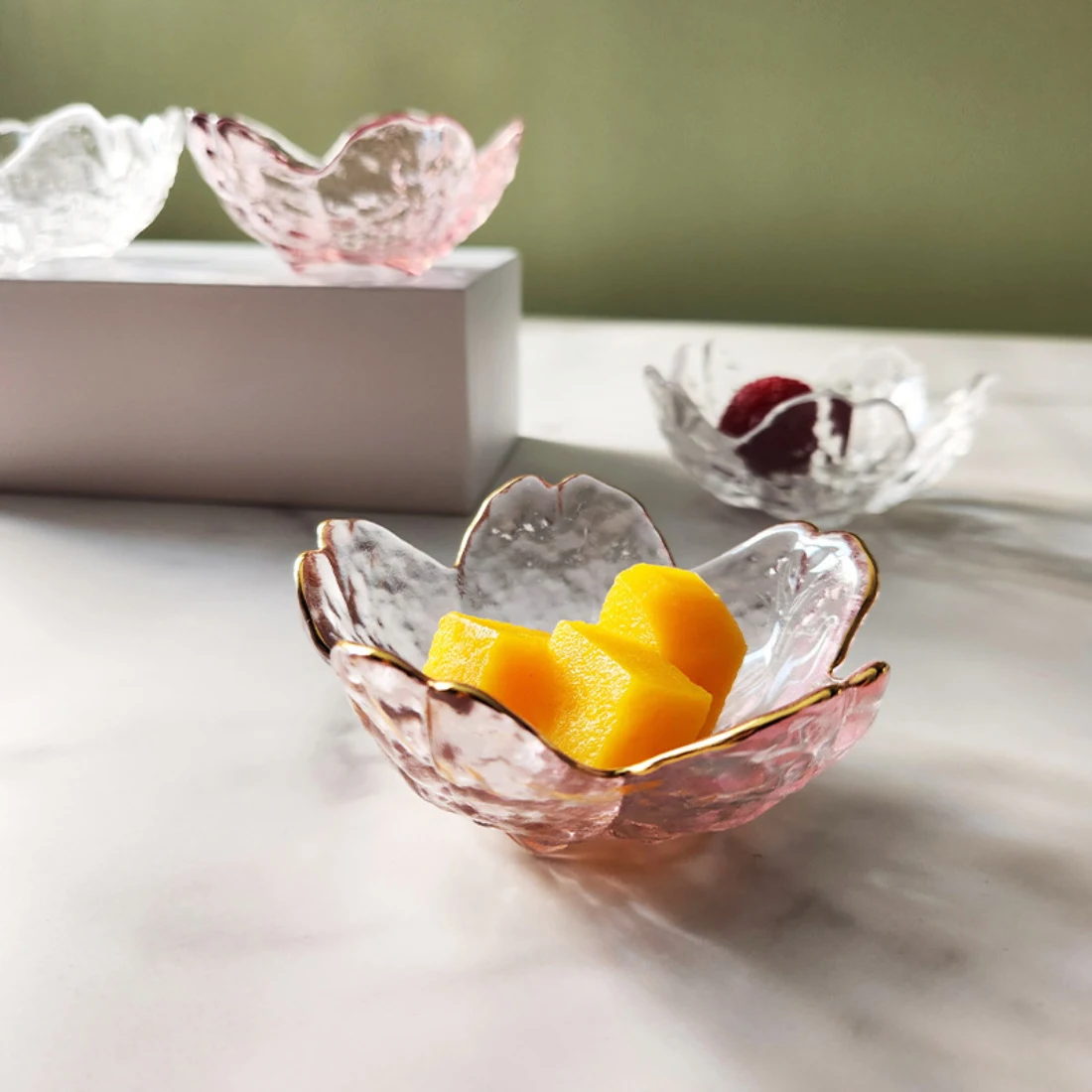 Plato de vidrio para salsa, plato de Sushi japonés, platos para servir Sakura, plato de mantequilla de maní, plato para aperitivos y postre, herramientas japonesas creativas, 3 uds.