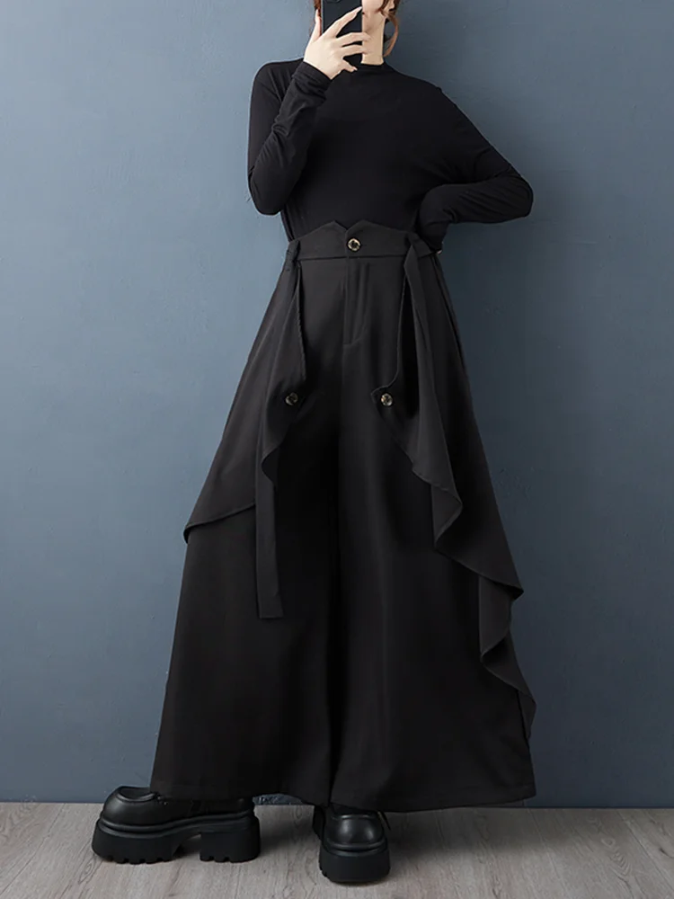 XITAO Onregelmatige Effen Kleur Patchwork Vrouwelijke Wijde Pijpen Broek 2023 Nieuwe Collectie Herfst Casual Losse Enkellange Broek GJ1249