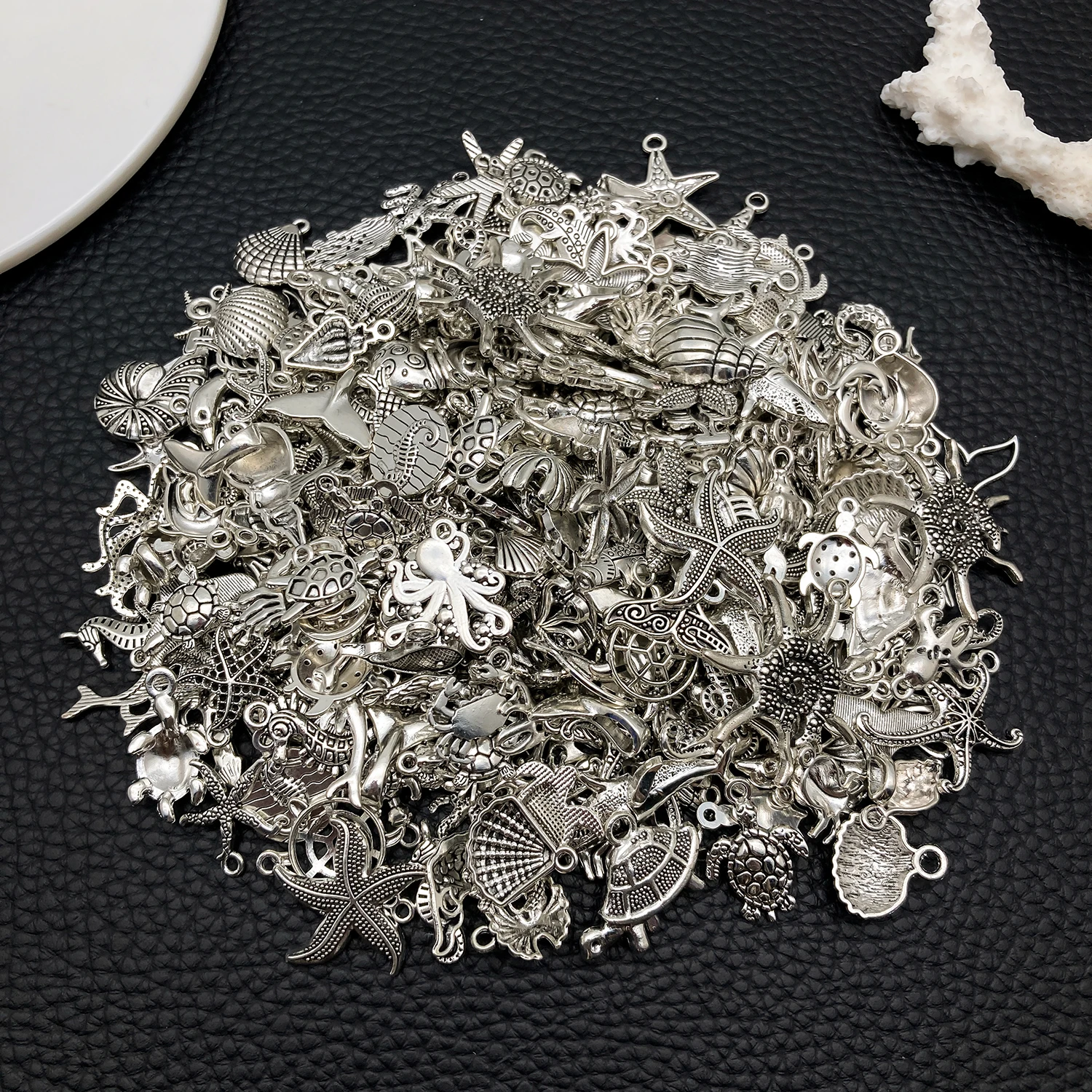 Mystic Ocean Charm Collection (20/50/100pcs) - Nautical DIY Jewelry Supplies in Aged Silver Finish - view 6