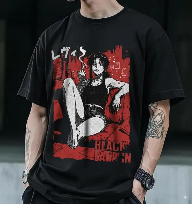Camiseta unisex de anime Black Lagoon, camiseta de anime de los años 90, camiseta de manga Revy, camiseta de regalo Waifu, Balalaika, anime japonés Black Lagoon