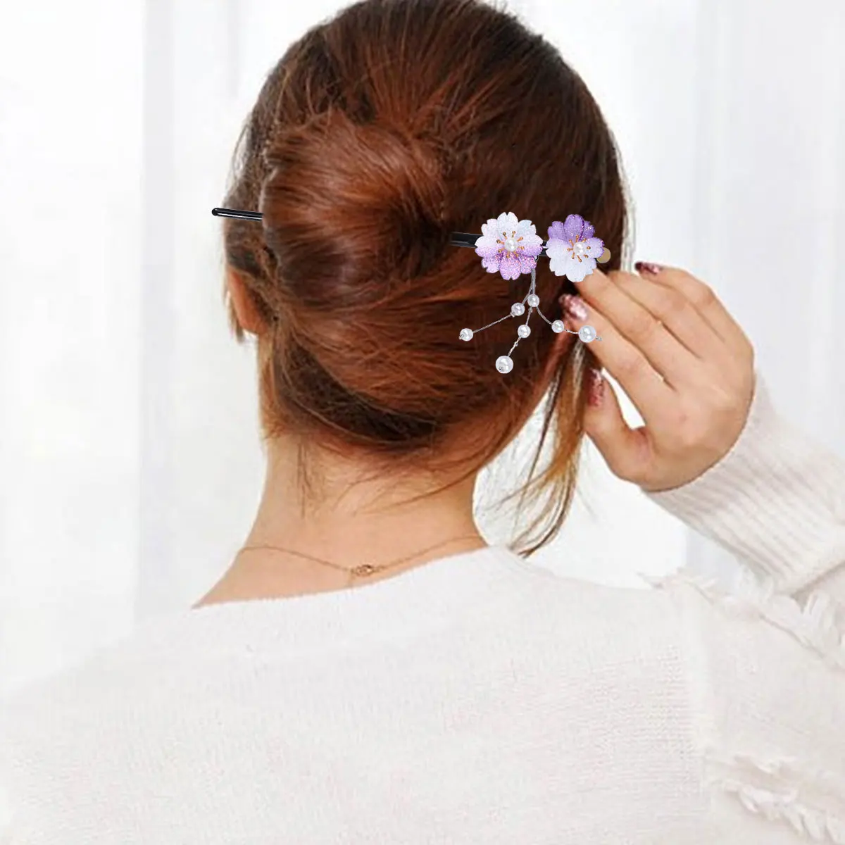 

Cherry Blossom Hairpin Decorative Clips Chinese Style Vintage Stick Women Bride