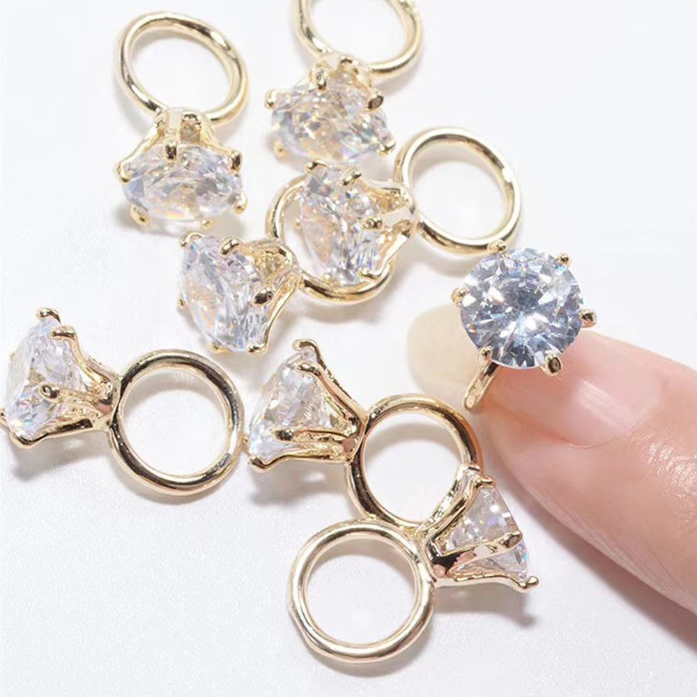 2 Stuks Clear Trouwring Nageldecoratie Goud Zilver Diamant Legering Ring Nagel Sieraden Ornament Luxe DIY Glas Nagel Accessoires