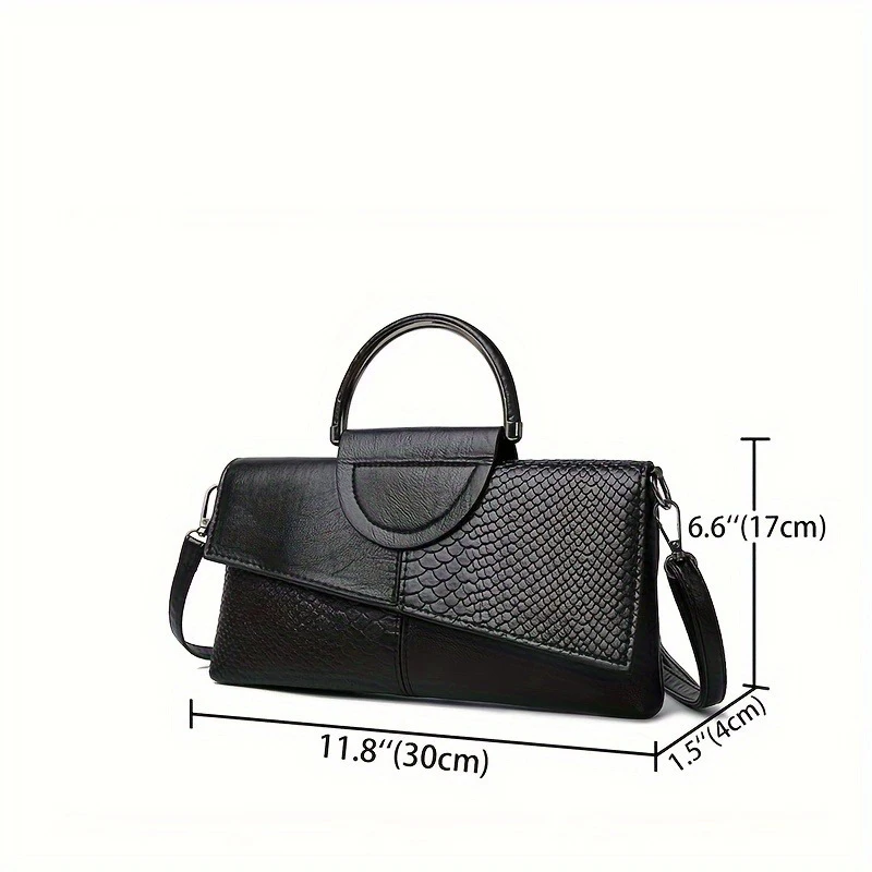 Damenhandtasche im Vintage-Stil mit Krokodildruck, stilvolle Umhängetasche mit abnehmbaren Trägern, leichtes Alltagsaccessoire – Detail 6