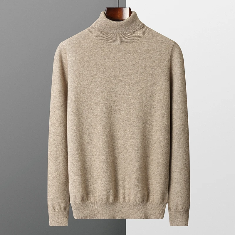 100% Goat Cashmere Sweater Men's High Lapel Pullover Autumn and Winter New Style Long Sleeve Knitting Basic Versatile Shirt