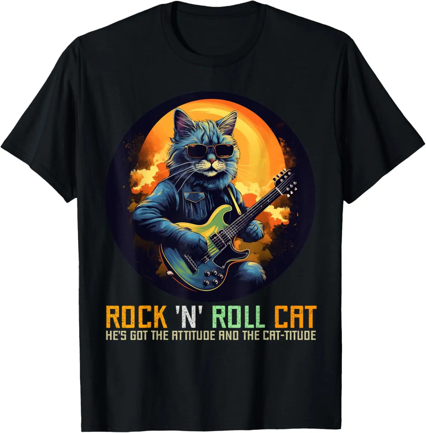 Funny Rock'n Roll Cat for Guitarist and electric Guitars Fan T-Shirt