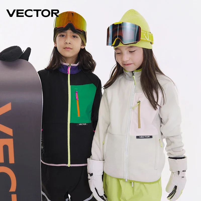 

VECTOR Fleece Jacket Children Autumn Winter Warm Coats Clothing 2023 Contrast Sleeve Sweatshirt Coats Color Outdoor Jacket