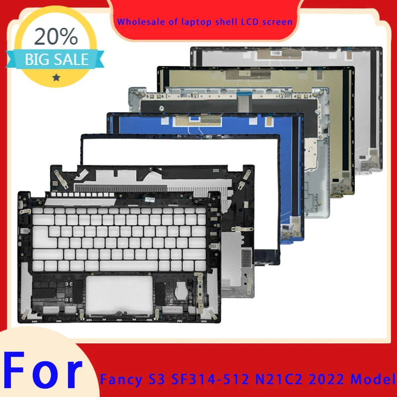 Compatível com o Modelo de Laptop FANTASTICO S3 SF314-512 N21C2 2022, Tampa Superior LCD, Moldura da Tela, Apoio para as Mãos, Teclado com Dobradiça Inferior