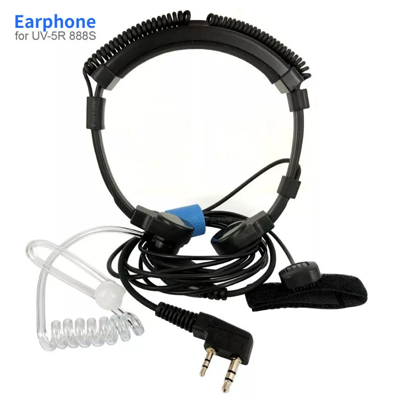 Telescopic Throat Microphone Earpiece K-plug Mic 2-Pin PTT For Baofeng  888S UV5R UV-5RE Kenwood TYT HYT Radio Walkie Talkie