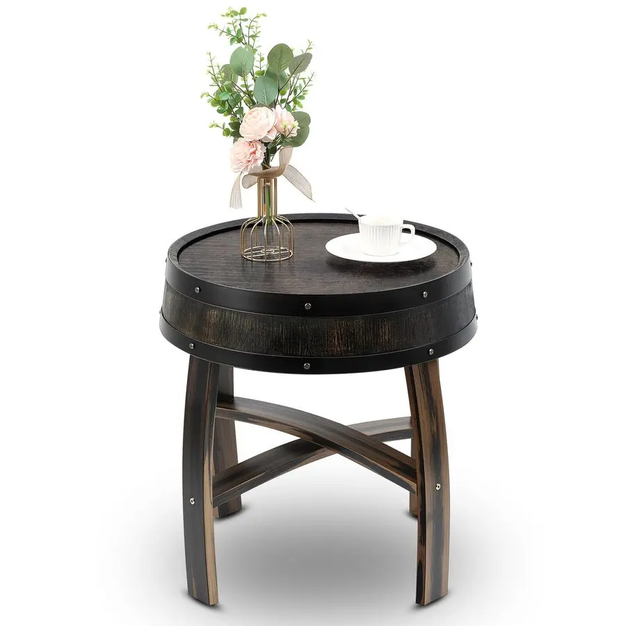 

Inch Whiskey Barrel End Table, Farmhouse Round Coffee Side Table for Living Room, Bedroom, Handcrafted Rustic Oak Wine Barrel De