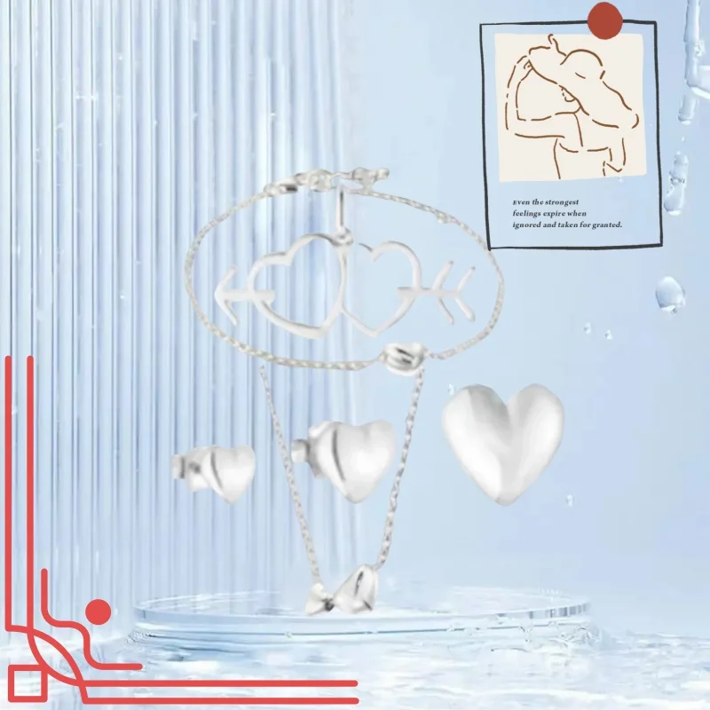 

2025 Summer Spain Original Jewelry Carving Heart Earrings Necklace Bracelet Ring Combination High Quality Gift