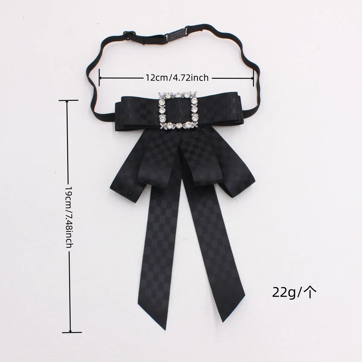 Women Black Bow Tie with Rhinestone Buckle Adjustable Uniform Ribbon Necktie for Office School Shirt – No Gift Box Included S346