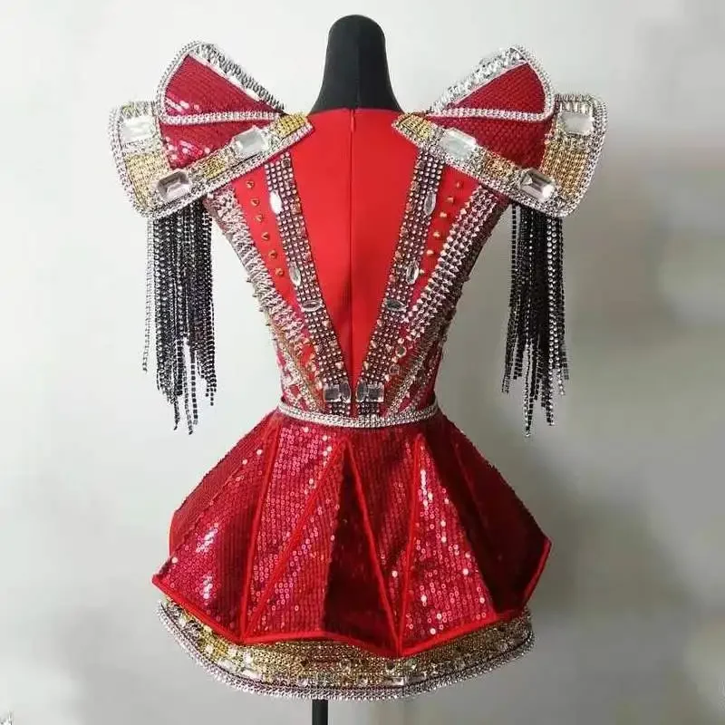بلورات الأحجار ارتداءها ملهى ليلي راقصة عرض مسرحي Catsuit الفاخرة درع نمط بار المغنية DJDS أزياء رقص