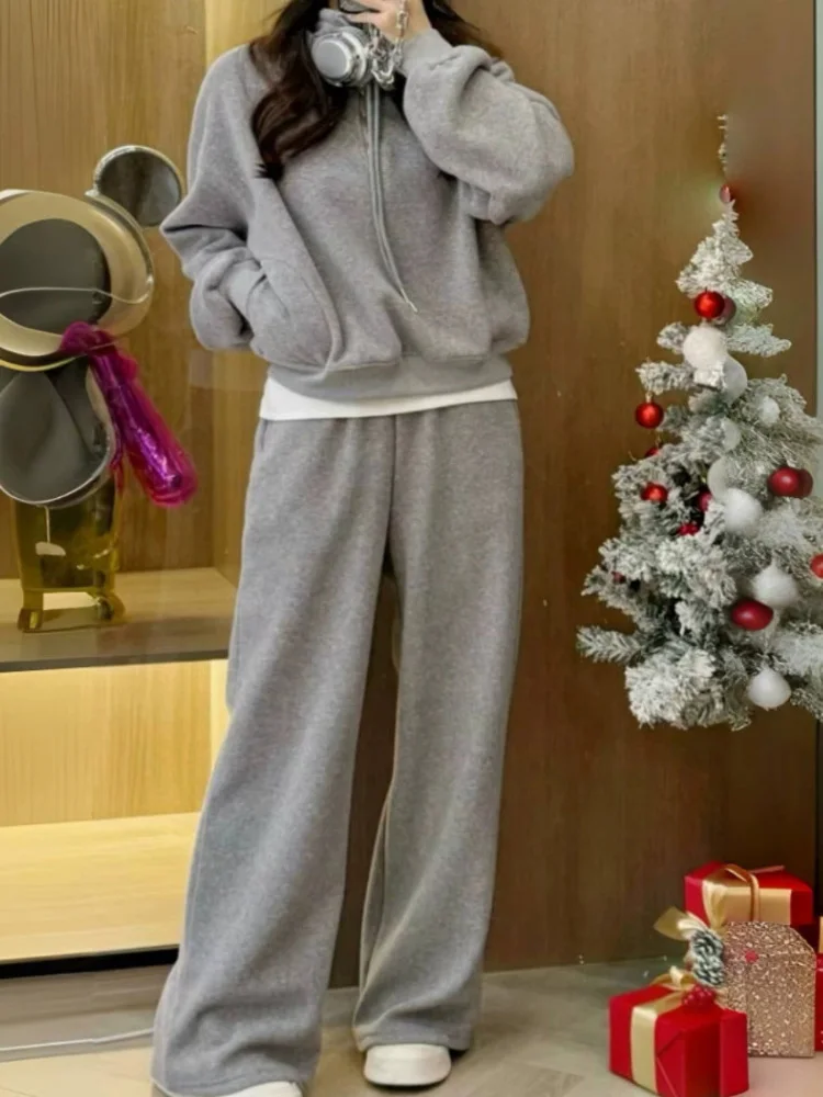 Gola rendas conjuntos femininos casuais moda coreana 2 peças conjunto baggy cordão reto calças de perna larga conjuntos