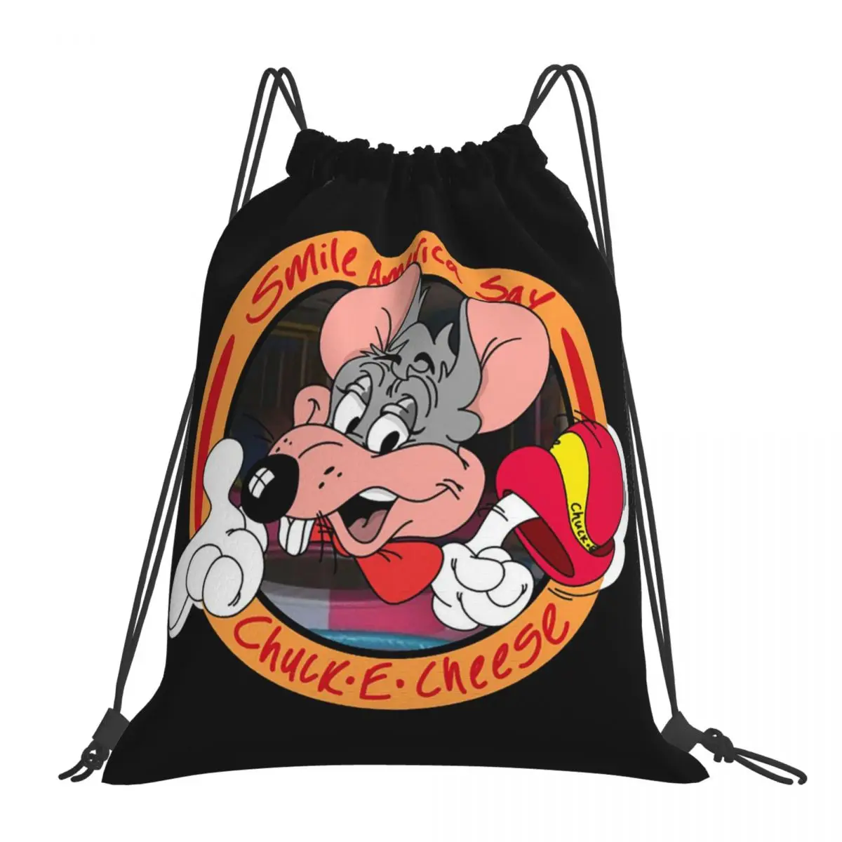 Say Chuck E Cheese Button Backpacks Fashion Drawstring Bags Drawstring Bundle Pocket Storage Bag Book Bags For Travel Students