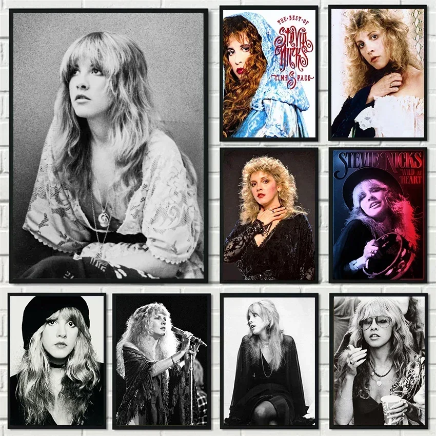 Vintage Stevie Nicks Singer Classic Portrait Poster Canvas Painting Wall Art Pictures Retro Room Home Bar Cafe Decor Fans Gif