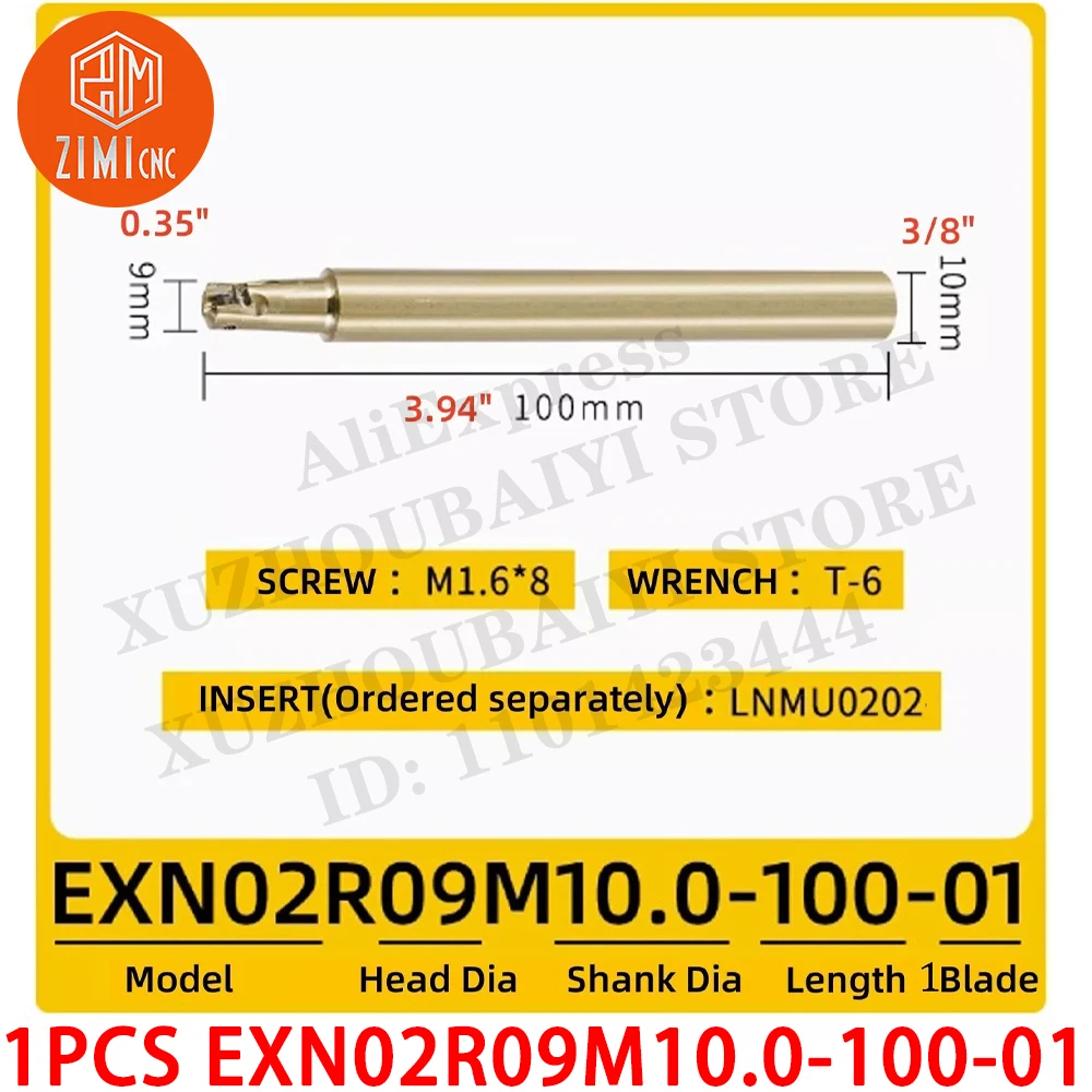 1PCS EXN02R09M10.0-100-01 Tungsten steel Indexable Boring Bar End Mill Tool Holder for Rough Machining and Milling Deep-feed 90°