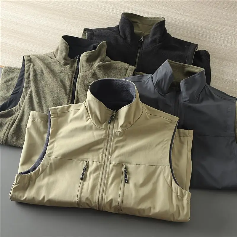 

Двусторонний уличный жилет, водонепроницаемый, дышащий, с воротником-стойкой, мужской, осенне-зимний, рабочий, модный, городской стиль