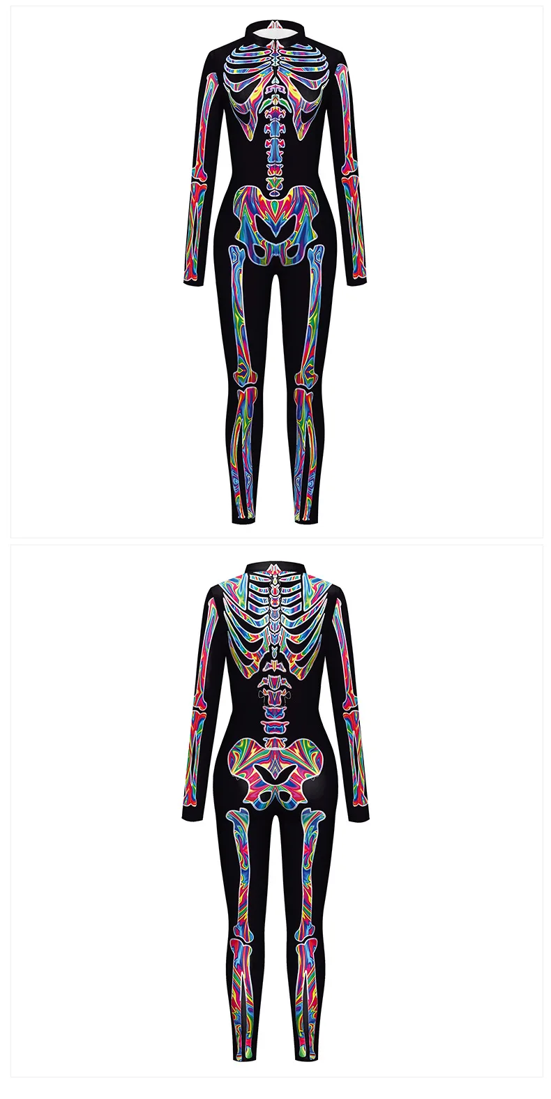 Karneval Halloween Party Fluoreszierender Skelett-Druck Damen Sexy Jumpsuit Cosplay Kostüme Ausgefallener Totenkopf-Bodysuit Mujer 2026 – Detail 18
