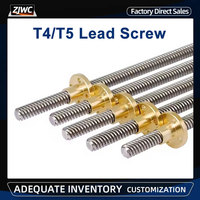 T4/T5 Lead Screw With 304 Stainless Steel Dia 4mm / 5mm Pitch 1mm L 100/150/200/250/300/350/400/500mm Lead Screws and Brass Nut