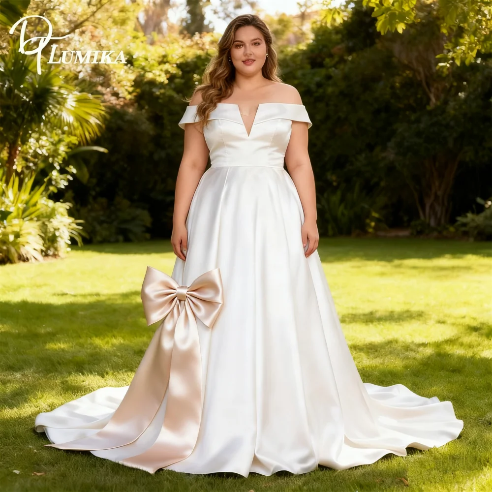 

DTLumika Customized Womens Bride Dress Satin Long Simple Wedding Dress Affordable High End Bridal Gown V Neck Robe De Mariee