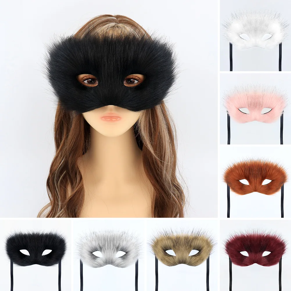 Demi-masque facial en peluche renard pour femmes, Sexy, Cosplay, Animal, chat, fourrure, Halloween, carnaval, déguisement, accessoires de Costume de fête, cadeaux de luxe