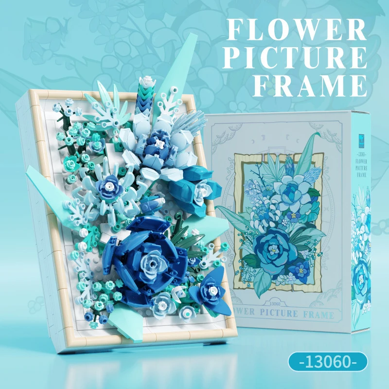 700 + قطعة MOC إطار الصورة زهرة الورد اللبنات مجموعة ديزي باقة من الطوب الفتيات لعبة التنوير الإبداعية هدية للأطفال