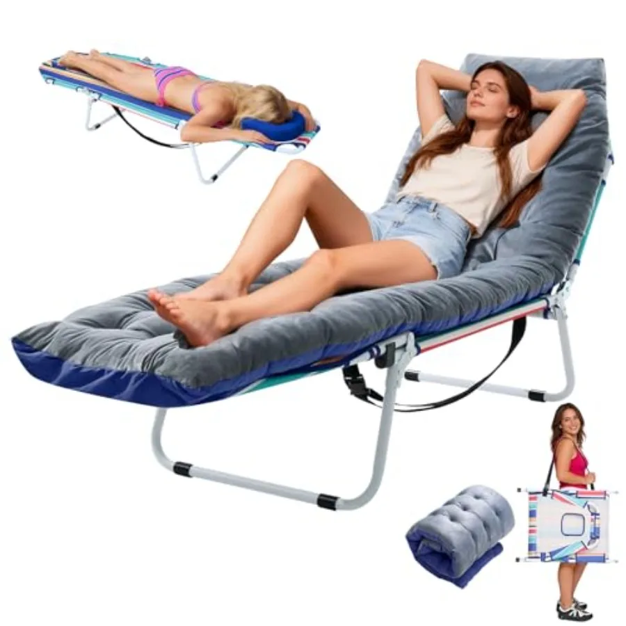 

Portable Folding Camping Cot Adjustable 5-Position Face Down Folding Chaise Lounge Chairs Outdoor Portable Folding Bed Sleeping