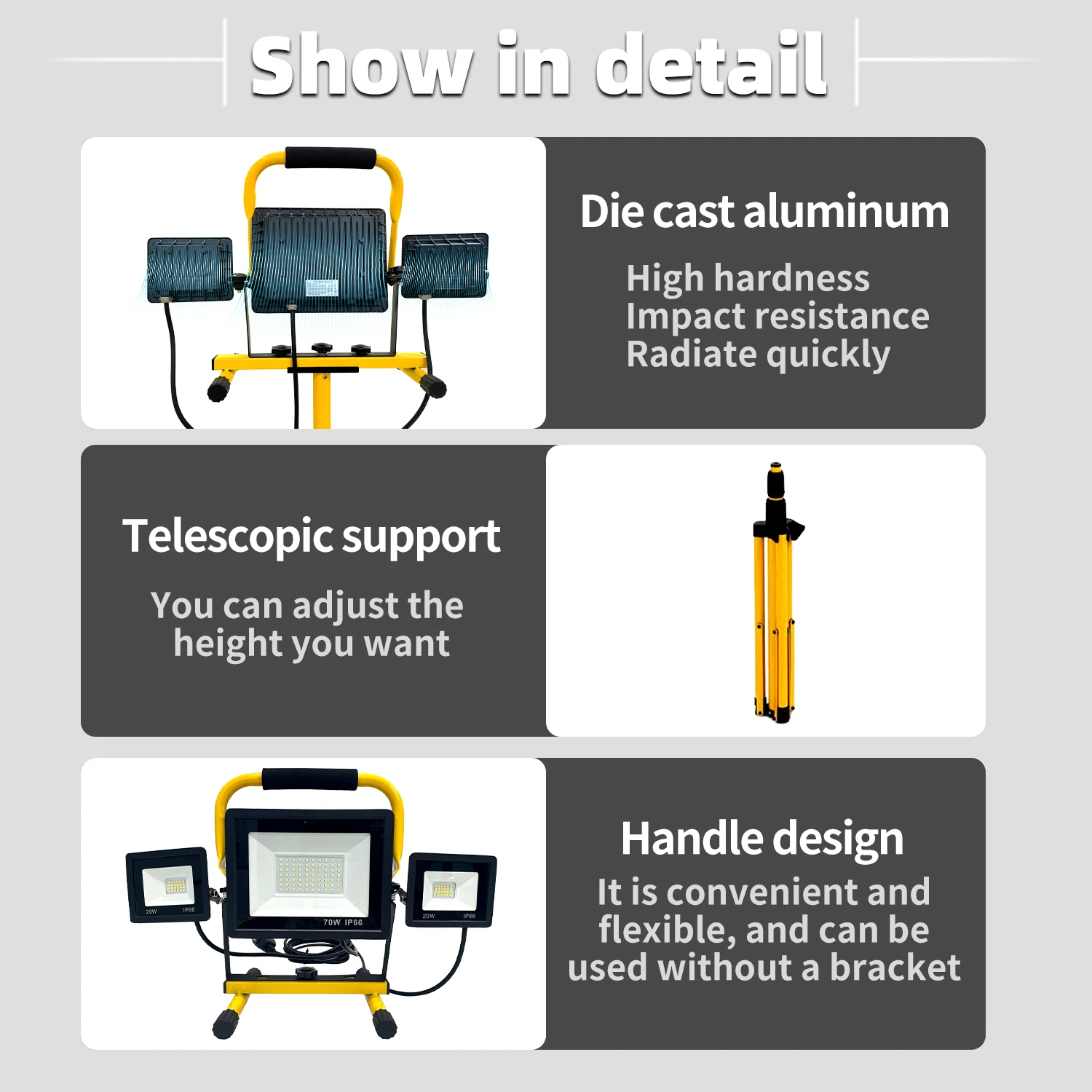 11000 Lumen Work Lights with Stand, 3 Adjustable Head LED Work Light, with Adjustable and Foldable Tripod Stand, Waterproof Lamp