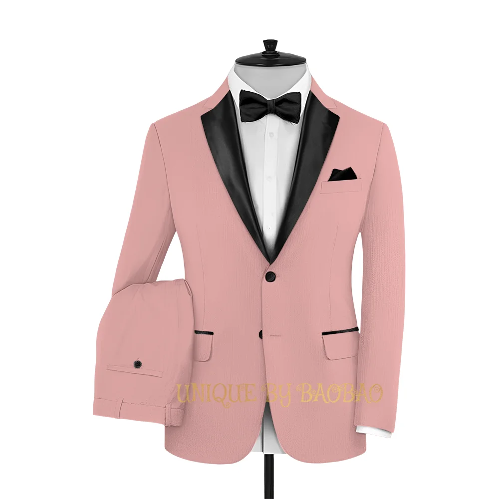 Men's blue 2-piece suit (jacket+pants) spliced Lapel summer linen attire beach wedding birthday dance dinner party custom tuxedo