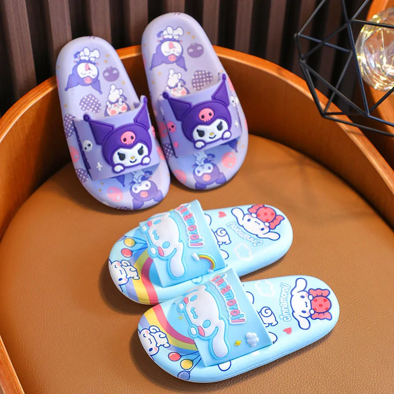 Kawaii Hellokitty Kuromi Slippers Sanrio My Melody Cinnamoroll Cartoon Cute Bath Sandals Summer Children Indoor Home Non Slip