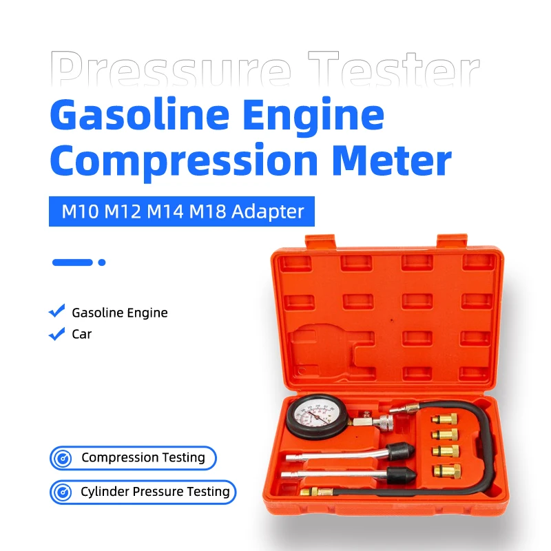 Car Cylinder Tester Kit  Engine Compression Meter 0-300 PSI Pressure Gauge with M10 M12 M14 M18 Adapter Compression Tool